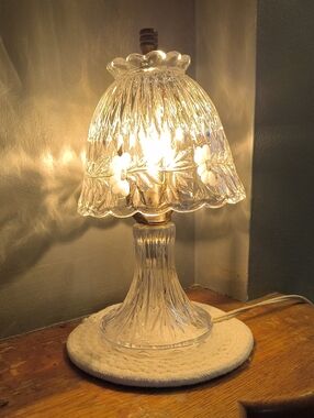 Princess House Clear Etched Floral Glass Table Lamp